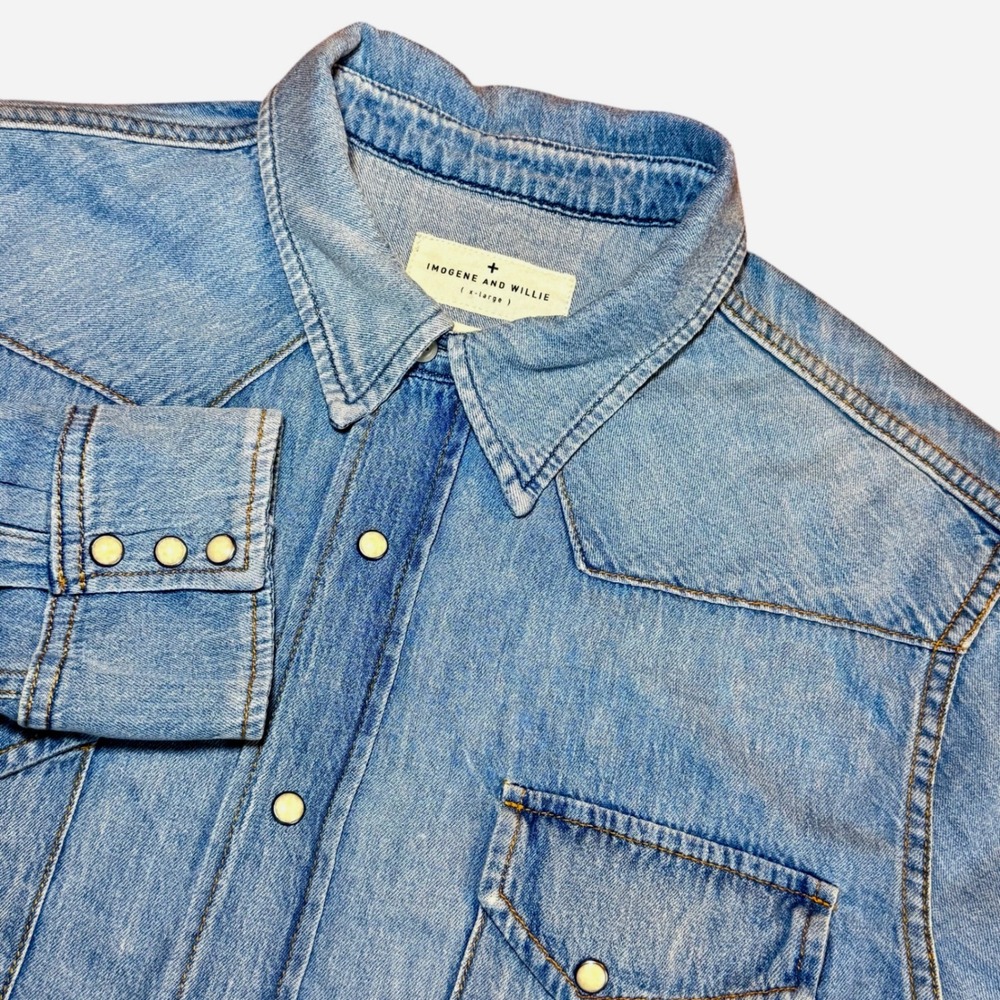 Imogene and Willie Leo Western Denim Shirt Mens XL Blue Indigo Pearl Snap Cotton